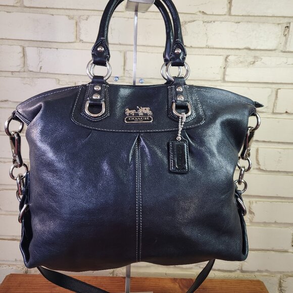 Coach Madison Black Leather 2Way Shoulder Bag Purse - Picture 1 of 11